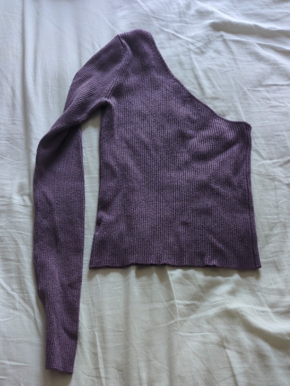 Purple One-Shoulder Ribbed Knit Sweater - Picture 3 of 3